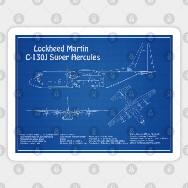 C-130 Hercules - Airplane Blueprint -  AD Magnet by SPJE Illustration Photography